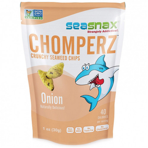 SeaSnax, Chomperz, хрустящие чипсы из морских водорослей, с луком, 1 унций (30 г)