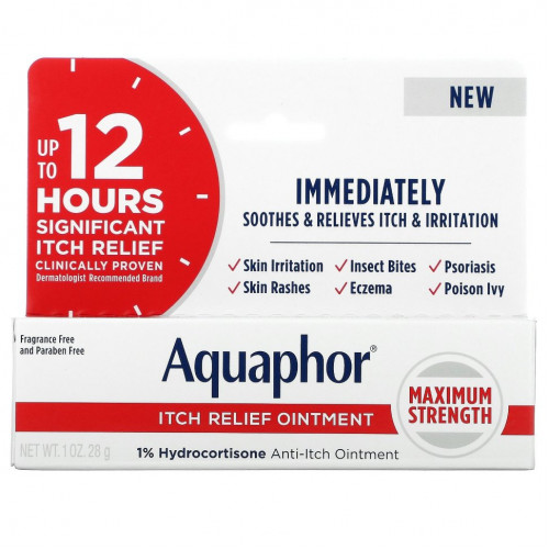 Aquaphor, Мазь для снятия зуда, максимальная сила, без отдушек, 1 унция (28 г)