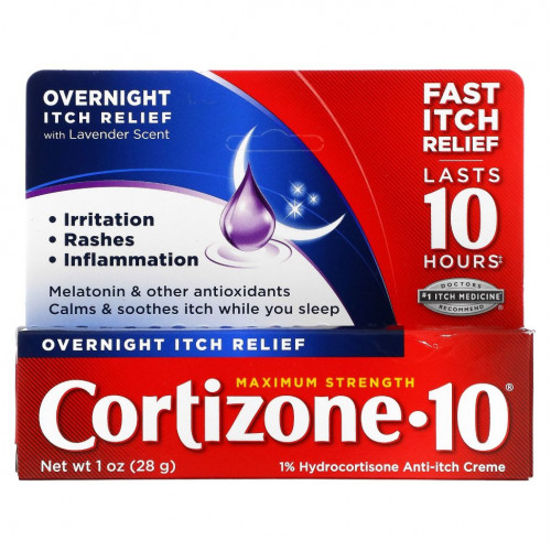 Cortizone 10, Overnight Itch Relief, максимальная сила, аромат лаванды, 28 г (1 унция)