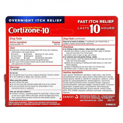 Cortizone 10, Overnight Itch Relief, максимальная сила, аромат лаванды, 28 г (1 унция)