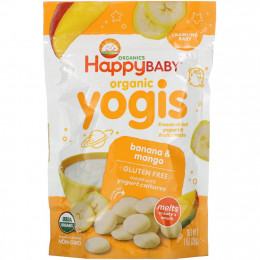 Happy Family Organics, Yogis, органические снеки из сублимированного йогурта с фруктами, банан и манго, 28 г