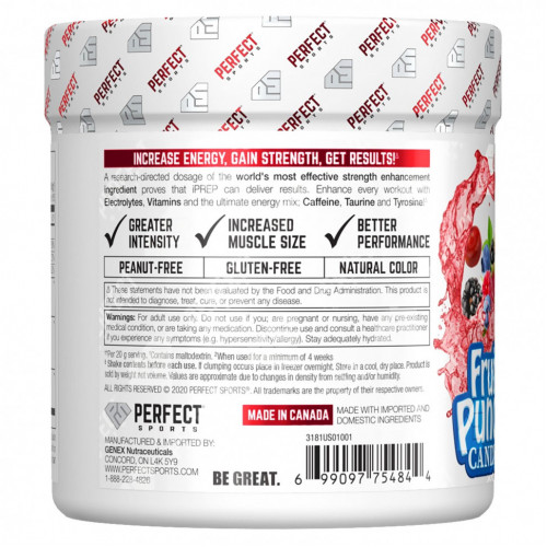 Perfect Sports, iPrep, Advanced Pre-Workout, фруктовый пунш, 300 г (10,6 унции)