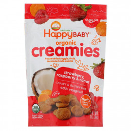 Happy Family Organics, Organic Creamies, снеки из сублимированных овощей, фруктов и кокосового молока, клубника, малина и морковь, 28 г (1 унция)