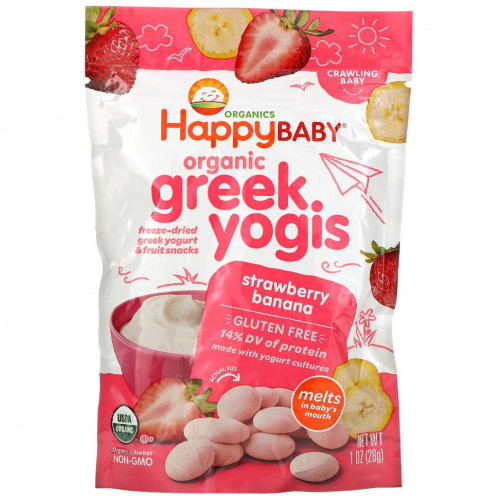 Happy Family Organics, органический греческий йогурт, клубника и банан, 28 г (1 унция)