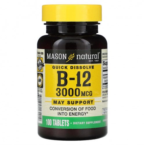 Mason Natural, Витамин B12, 3000 мкг, 100 таблеток