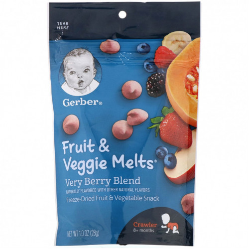 Gerber, Fruit & Veggie Melts, для малышей от 8 месяцев, ягодная смесь, 28 г (1 унция)