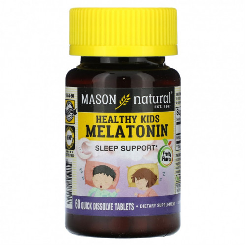 Mason Natural, Healthy Kids Melatonin, для детей от 4 лет, фруктовый, 60 таблеток