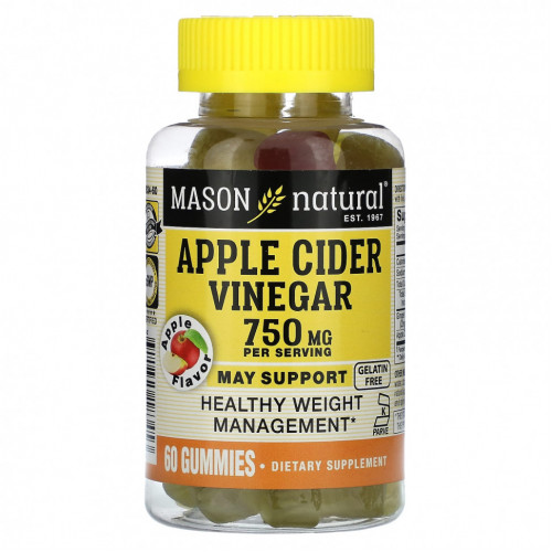 Mason Natural, Яблочный уксус, яблоко, 250 мг, 60 жевательных таблеток