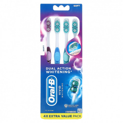 Oral-B, Яркое отбеливание, мягкая, 4 зубные щетки