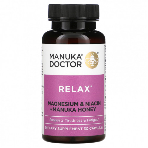 Manuka Doctor, Relax, магний, ниацин и мед манука, 30 капсул