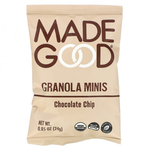 MadeGood, Granola Minis, шоколадная крошка, 5 пакетиков по 24 г (0,85 унции)