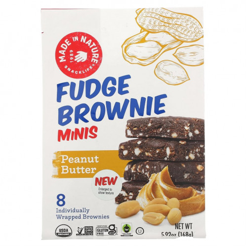 Made in Nature, Fudge Brownie Minis, арахисовая паста, 8 пирожных, 168 г (5,92 унции)