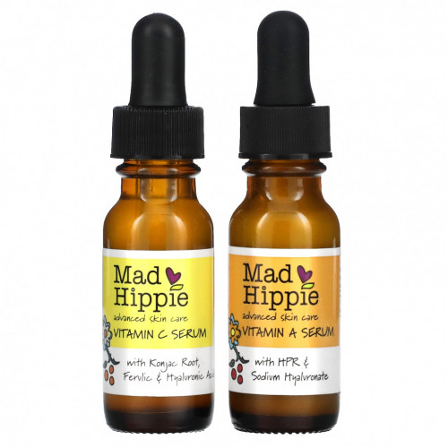 Mad Hippie, Day & Night Dual Pack, Vitamin C & Vitamin A Serum, 2 Bottles, 15 ml Each