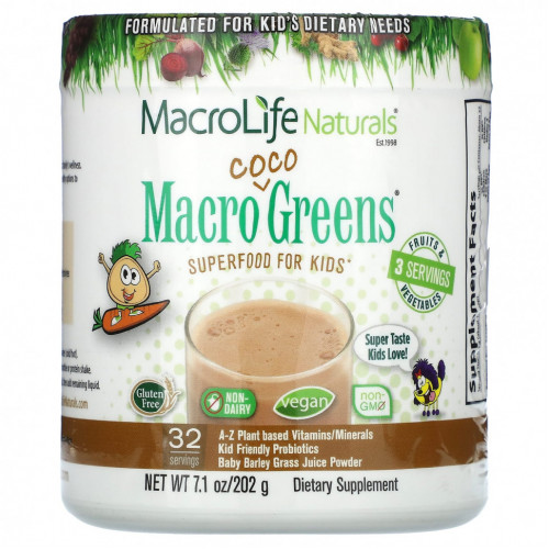 Macrolife Naturals, Macro Coco Greens, суперфуд для детей, 202 г (7,1 унции)