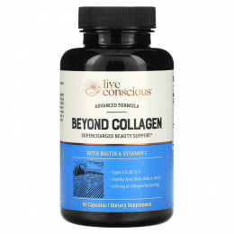 Live Conscious, Beyond Collagen с биотином и витамином C, 1300 мг, 90 капсул