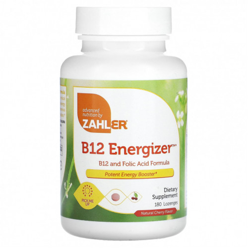 Zahler, B12 Energizer, витамин B12 и фолиевая кислота, натуральная вишня, 180 пастилок