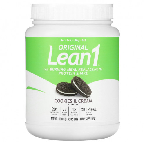 Lean1, Original, сжигающий жир протеиновый коктейль, печенье и сливки, 900 г (1,98 фунта)