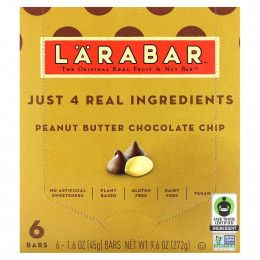 Larabar, The Original Real Fruit & Nut Bar, арахисовая паста и шоколадная крошка, 6 батончиков по 45 г (1,6 унции)