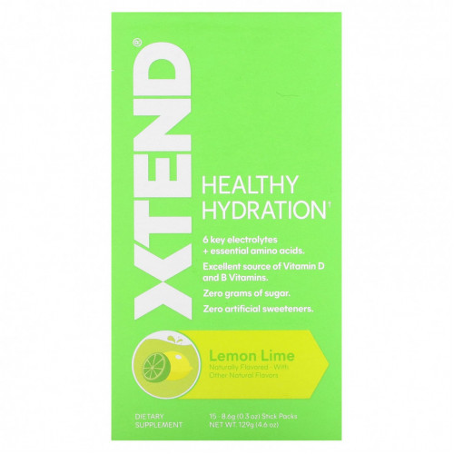 Xtend, Healthy Hydration, лимон и лайм, 15 пакетиков по 8,6 г (0,3 унции)