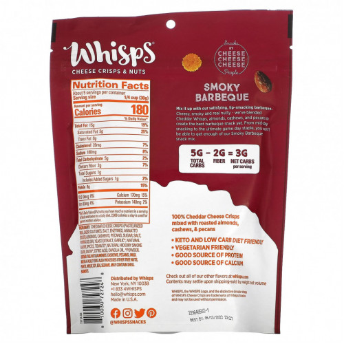 Whisps, Cheese Crisps & Nuts, Smoky Barbeque, 5.75 oz (163 g)