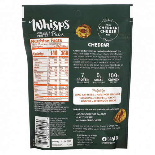 Whisps, Cheese & Pretzel Bites, Cheddar, 2.5 oz (70 g)