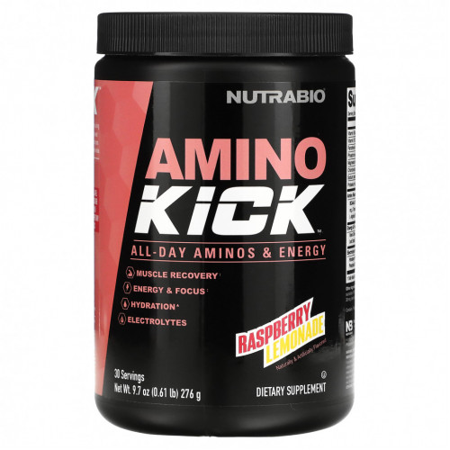 Nutrabio Labs, Amino Kick, малиновый лимонад, 276 г (0,61 фунта)