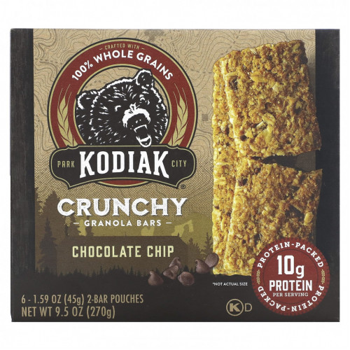 Kodiak Cakes, Хрустящие батончики из мюсли, шоколадная крошка, 6 пакетиков по 2 плитки, 45 г (1,59 унции)