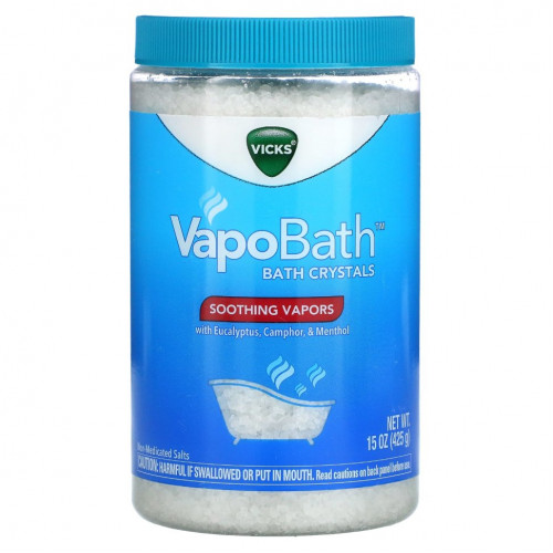 Vicks, VapoBath, кристаллы для ванн, успокаивающие пары, 425 г (15 унций)