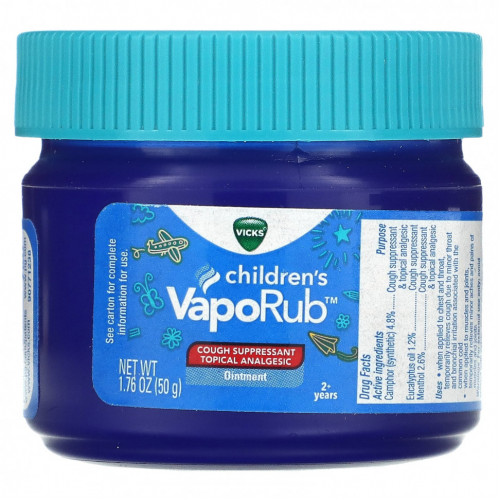 Vicks, VapoRub для детей, мазь, от кашля, для детей от 2 лет, 50 г (1,76 унции)