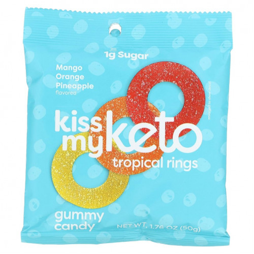 Kiss My Keto, Tropical Rings Gummy Candy, манго, апельсин и ананас, 6 пакетиков по 50 г (1,76 унции)