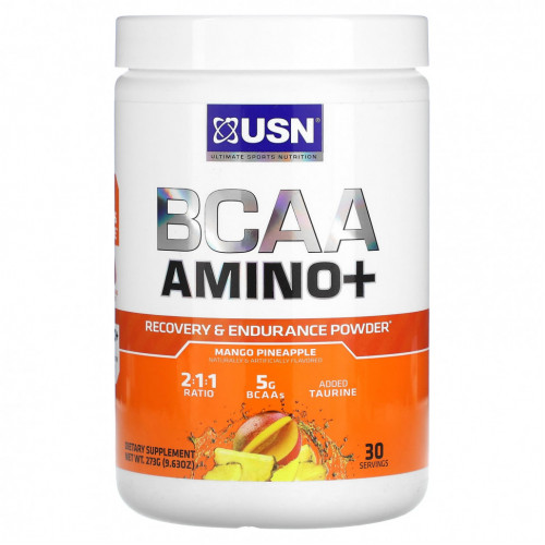 USN, BCAA Amino +, порошок для восстановления и выносливости, манго и ананас, 273 г (9,63 унции)