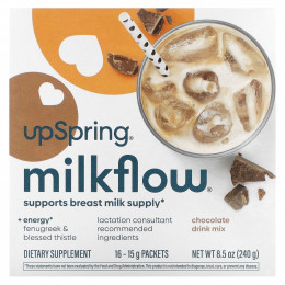 UpSpring, Смесь для напитков Milkflow, шоколад, 16 пакетиков по 15 г (0,53 унции)