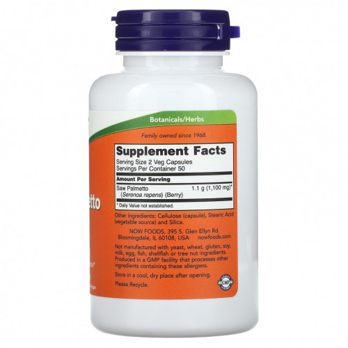 NOW Foods, Saw Palmetto, для мужского здоровья, 550 мг, 100 растительных капсул