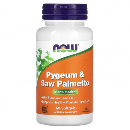 NOW Foods, Pygeum & Saw Palmetto, для мужского здоровья, 60 мягких таблеток