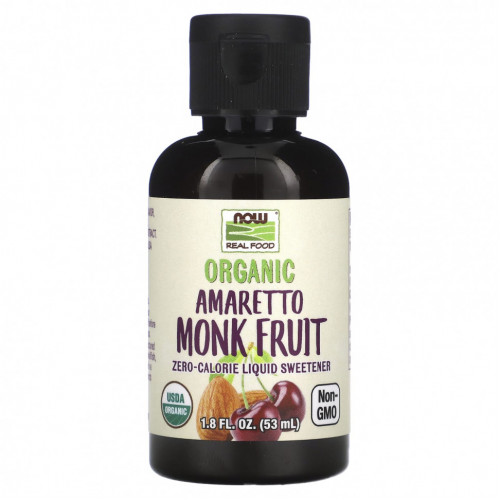 NOW Foods, Organic Amaretto Monk Fruit, низкокалорийный жидкий подсластитель, 53 мл (1,8 жидк. Унции)