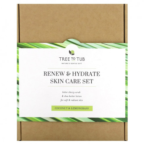 Tree To Tub, Renew & Hydrate Skin Care Set, кокос и лемонграсс, набор из 2 предметов