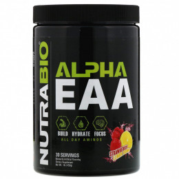 NutraBio Labs, Alpha EAA, незаменимые альфа-аминокислоты, клубника и лимон, 458 г (1 фунт)