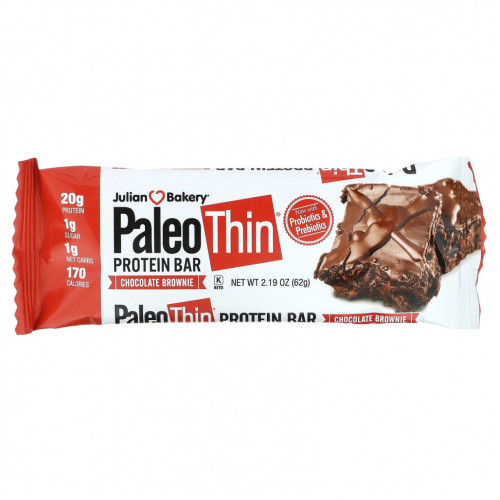 Julian Bakery, Paleo Thin Protein Bar, шоколадный брауни, 12 батончиков, 62 г (2,19 унции)