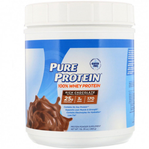 Pure Protein, 100% Whey Powder, Rich Chocolate, 1 lb (453 g)