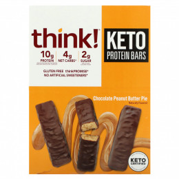 Think !, Keto Protein Bars, шоколадный пирог с арахисовой пастой, 10 батончиков, 40 г (1,41 унции) каждый