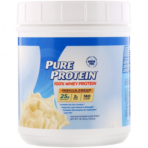 Pure Protein, 100% сывороточный протеин, со вкусом ванильного мороженого, 453 г (1 фунт)