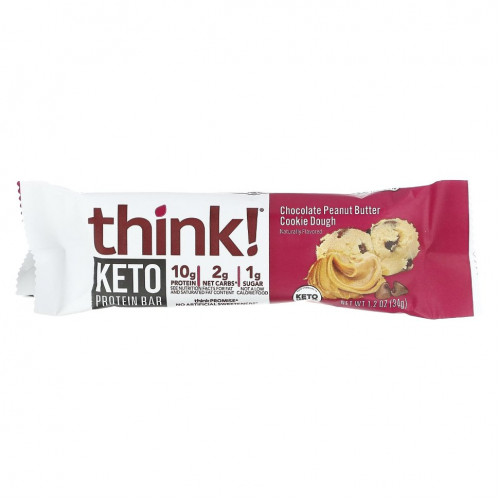 Think !, Keto Protein Bars, шоколадное тесто для печенья с арахисовой пастой, 10 батончиков, 34 г (1,2 унции) каждый