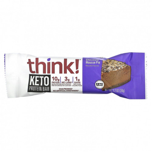 Think !, Keto Protein Bars, шоколадный муссовый пирог, 5 батончиков по 34 г (1,2 унции)