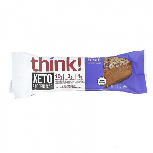 Think !, Keto Protein Bars, шоколадный муссовый пирог, 10 батончиков по 34 г (1,2 унции)