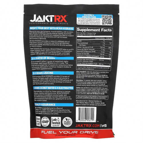 JAKTRX, BCAA Hydrate с кокосовой водой и электролитами, вишневый лаймад, 360 (12,7 унции)