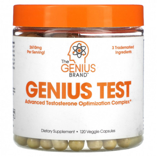 The Genius Brand, Genius Test, улучшенный комплекс для повышения уровня тестостерона, 120 растительных капсул