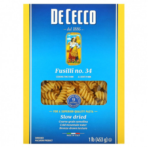 De Cecco, Фузилли № 34, 1 фунт (453 г)