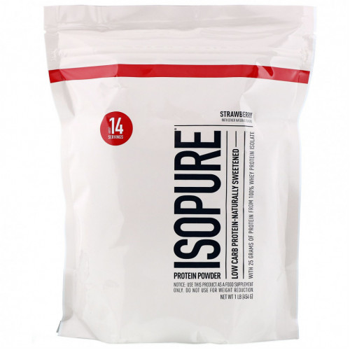 Isopure, Низкоуглеводный протеиновый порошок, клубника, 454 г