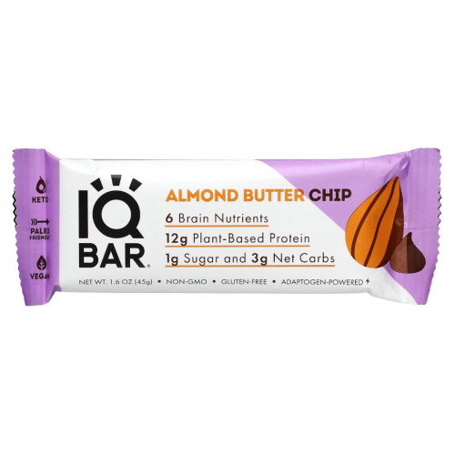 IQBAR, Plant Protein Bar, чипсы из миндального масла, 12 батончиков, по 45 г (1,6 унции)