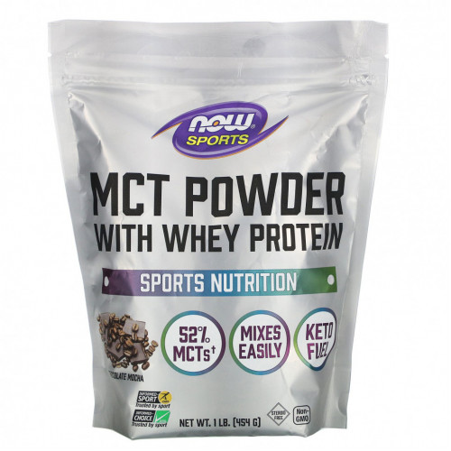 NOW Foods, Sports, порошок MCT с сывороточным протеином, шоколадный мокко, 454 г (1 фунт)